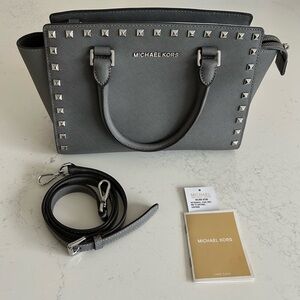 Michael Kors Steel Grey Selma Studded Satchel